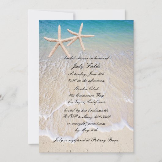 Starfish Beach Wedding Bridal Dusche Einladung (Vorderseite)