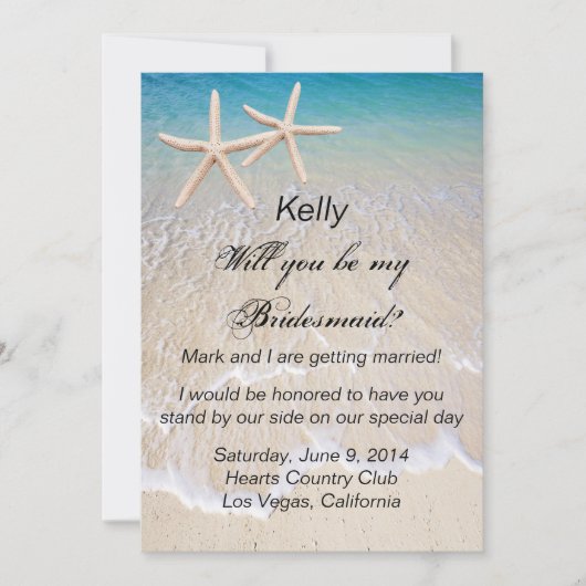 Starfish Beach Wedding Bridesmaid Card Einladung (Vorderseite)
