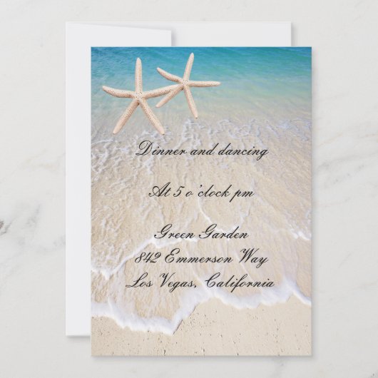 Starfish Beach Wedding Empfang Card Einladung (Vorderseite)