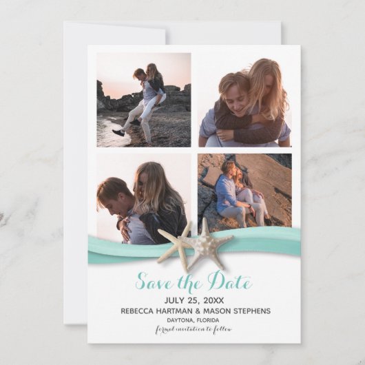 Starfish Beach Wedding Multi Foto Save The Date (Vorderseite)