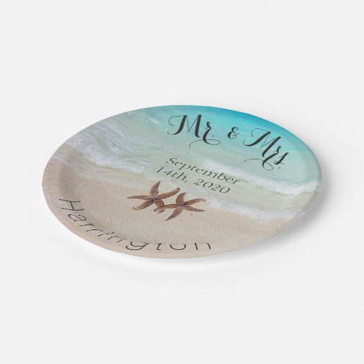 Starfish Beach Wedding Paper Tellers Pappteller (Schrägansicht)