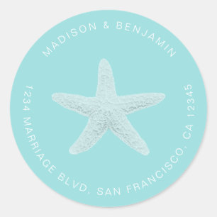 Starfish Beach Wedding Rücksendeadresse Blue Runder Aufkleber
