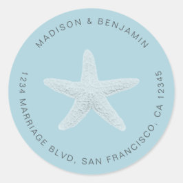 Starfish Beach Wedding Rücksendeadresse Blue Runder Aufkleber
