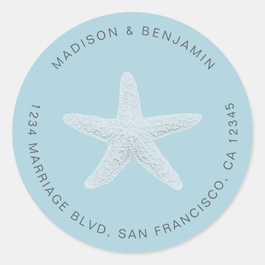 Starfish Beach Wedding Rücksendeadresse Blue Runder Aufkleber (Vorderseite)