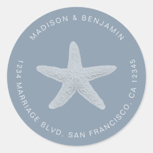 Starfish Beach Wedding Rücksendeadresse Blue Runder Aufkleber