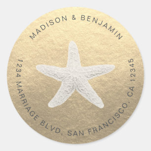 Starfish Beach Wedding Rücksendeadresse Gold Runder Aufkleber