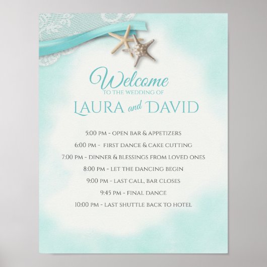 Starfish Beach Wedding Welcome and Timeline Sign Poster (Vorne)