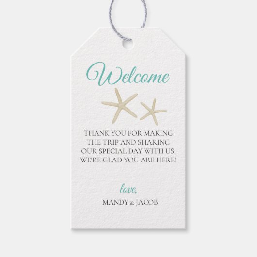 Starfish Beach Wedding Welcome Bag Geschenkanhänger (Vorderseite)