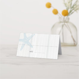 Starfish Beach Wedding Wood Blue geklappt Platzkarte
