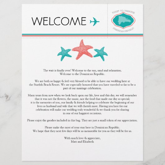 Starfish Begrüßungsbrief für die Dominikanische Re (Vorderseite)