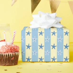 Starfish Blau und Butter Gelbe Streifen Nahtlos Geschenkpapier