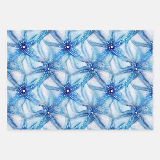 Starfish-blaues, nahtloses Strandmuster Geschenkpapier Set (Vorderseite)