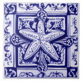 Starfish Blue and White Sea Star Ocean Beach House Fliese (Vorderseite)