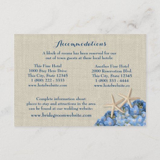 Starfish Blue Hydrangea Hochzeitstag Begleitkarte (Rückseite)