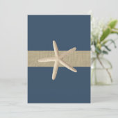 Starfish Blue Stripes Beach Hochzeit Einladung (Stehend Vorderseite)