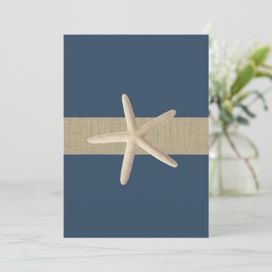 Starfish Blue Stripes Beach Hochzeit Einladung (Stehend Vorderseite)