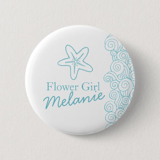 Starfish Blume Mädchen aqua Hochzeit Button / Scha (Vorderseite)