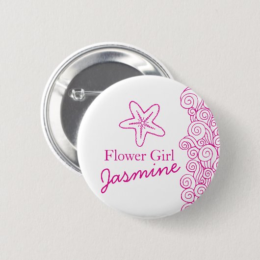 Starfish Blume Mädchen rosa Hochzeit Button / Tast (Vorne & Hinten)