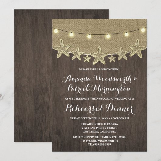 Starfish Burlap Beach Probe Dinner Einladungen (Vorne/Hinten)