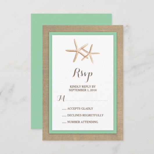 Starfish Burlap Beach Tropical Wedding RSVP (Vorne/Hinten)