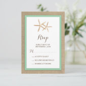 Starfish Burlap Beach Tropical Wedding RSVP Karte (Stehend Vorderseite)