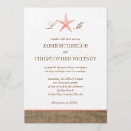Starfish Burlap Rustic Beach Hochzeit Einladungen