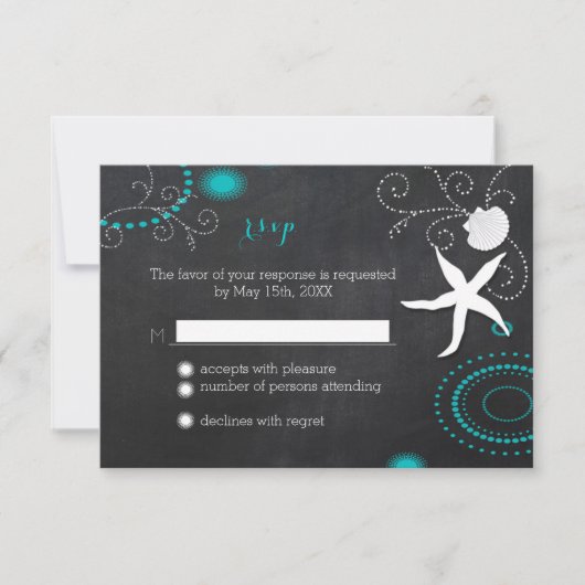 Starfish Chalkboard Beach Hochzeit UAWG RSVP Karte (Vorderseite)
