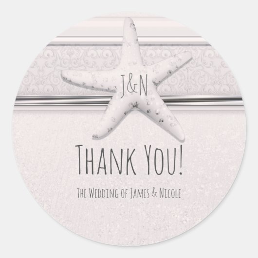 Starfish Classic White Elegant Beach Wedding Gefal Runder Aufkleber (Vorderseite)