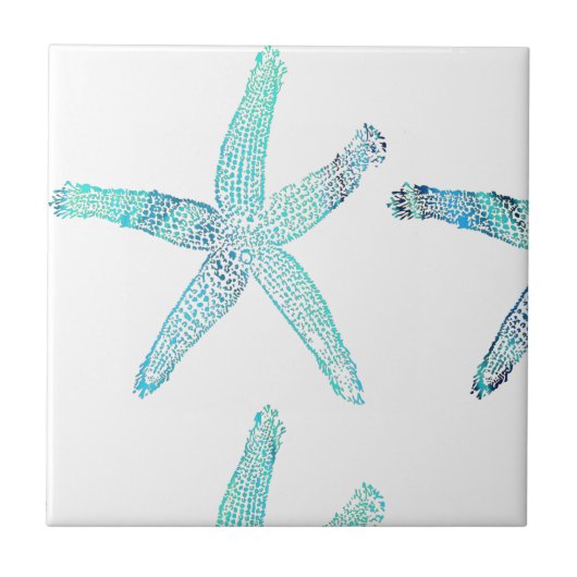 Starfish Coastal Beach Aquamarin Blue White Nautic Fliese (Vorderseite)