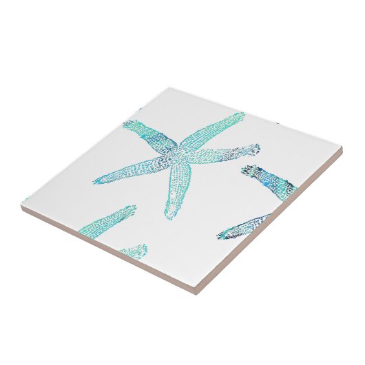 Starfish Coastal Beach Aquamarin Blue White Nautic Fliese (Seite)