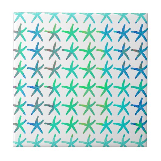 Starfish Coastal Beach Multicolor Aquamarin White  Fliese (Vorderseite)