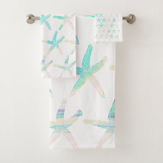 Starfish Coastal Beach Multicolor Aquamarinen Hübs Badhandtuch Set (Insitu)
