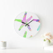Starfish Coastal Beach Multicolor Patterns White Große Wanduhr (Zuhause)