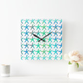Starfish Coastal Beach Multicolor Teal White Cute Quadratische Wanduhr (Zuhause)