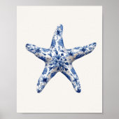 Starfish - Coastal Blue on Beige Wall Art Poster (Vorne)