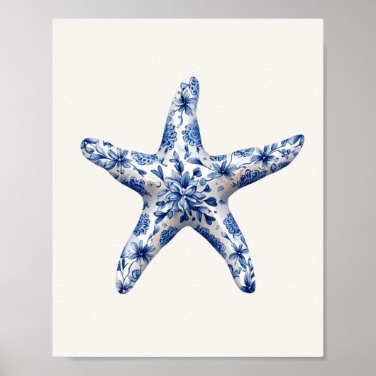 Starfish - Coastal Blue on Beige Wall Art Poster (Vorne)