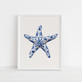 Starfish - Coastal Blue on Beige Wall Art Poster