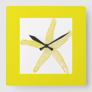 Starfish Coasté Beach Theme Gelb Weiß Cool Quadratische Wanduhr