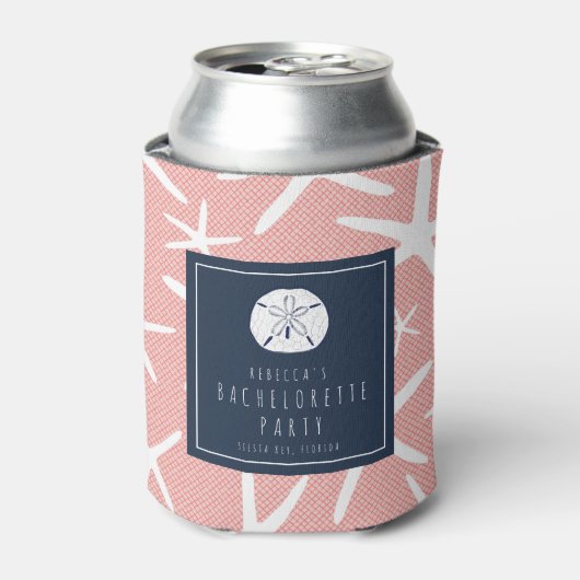 Starfish Coral und Navy Florida Beach Bachelorette Dosenkühler (Kanne Vorderseite)