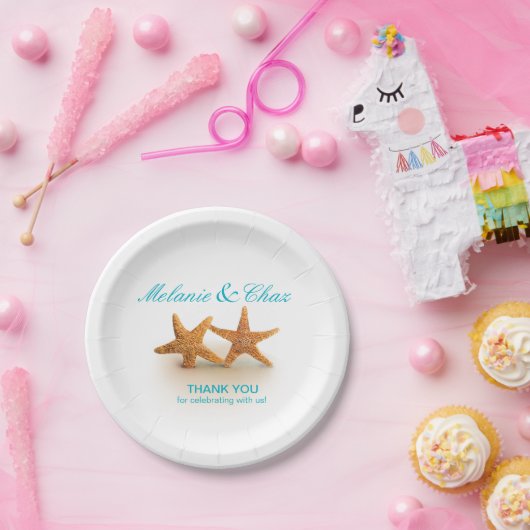 Starfish Couple am Beach Party | Aquamarin Pappteller (Party)