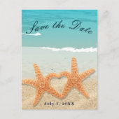 Starfish Couple am Strand Hochzeit Save the Date Ankündigungspostkarte (Vorderseite)