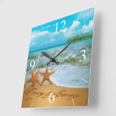 Starfish Couple ASK ME TO PUT NAMES IN THE SAND Quadratische Wanduhr (Winkel)