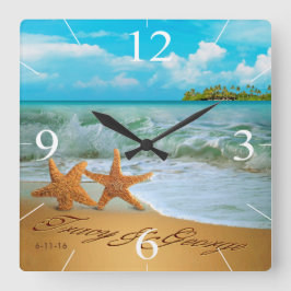 Starfish Couple ASK ME TO PUT NAMES IN THE SAND Quadratische Wanduhr