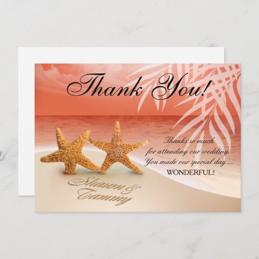 Starfish Couple Danke | GEFRAGT NAMEN IN SAND Einladung (Vorne/Hinten)