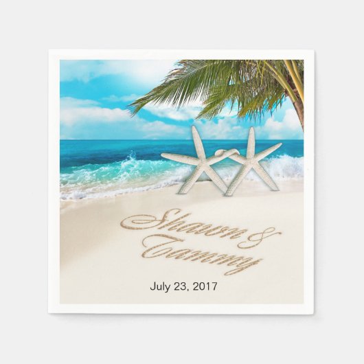 Starfish Couple FRAGTE, IHRE NAMEN IN SAND AUFZUBR Serviette (Vorderseite)