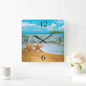 Starfish Couple FRAGTE MICH, NAMEN IN DEN SAND ZU Quadratische Wanduhr (Zuhause)