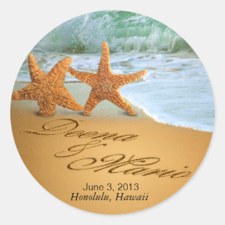 Starfish Couple FRAGTE MICH, NAMEN IN DEN SAND ZU Runder Aufkleber
