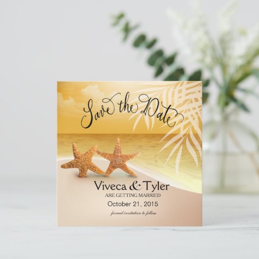 Starfish Couple Tropical Save the Date | Gold (Stehend Vorderseite)
