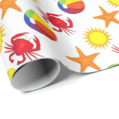 Starfish Crab Beachball Sun Surf Beach Geschenkpapier (Rolleneckpunkt)