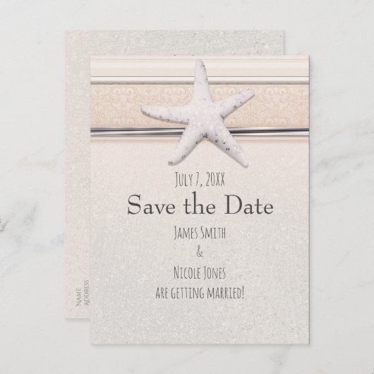 Starfish Creamy White Beach Hochzeit Save the Date Ankündigungspostkarte (Vorne/Hinten)